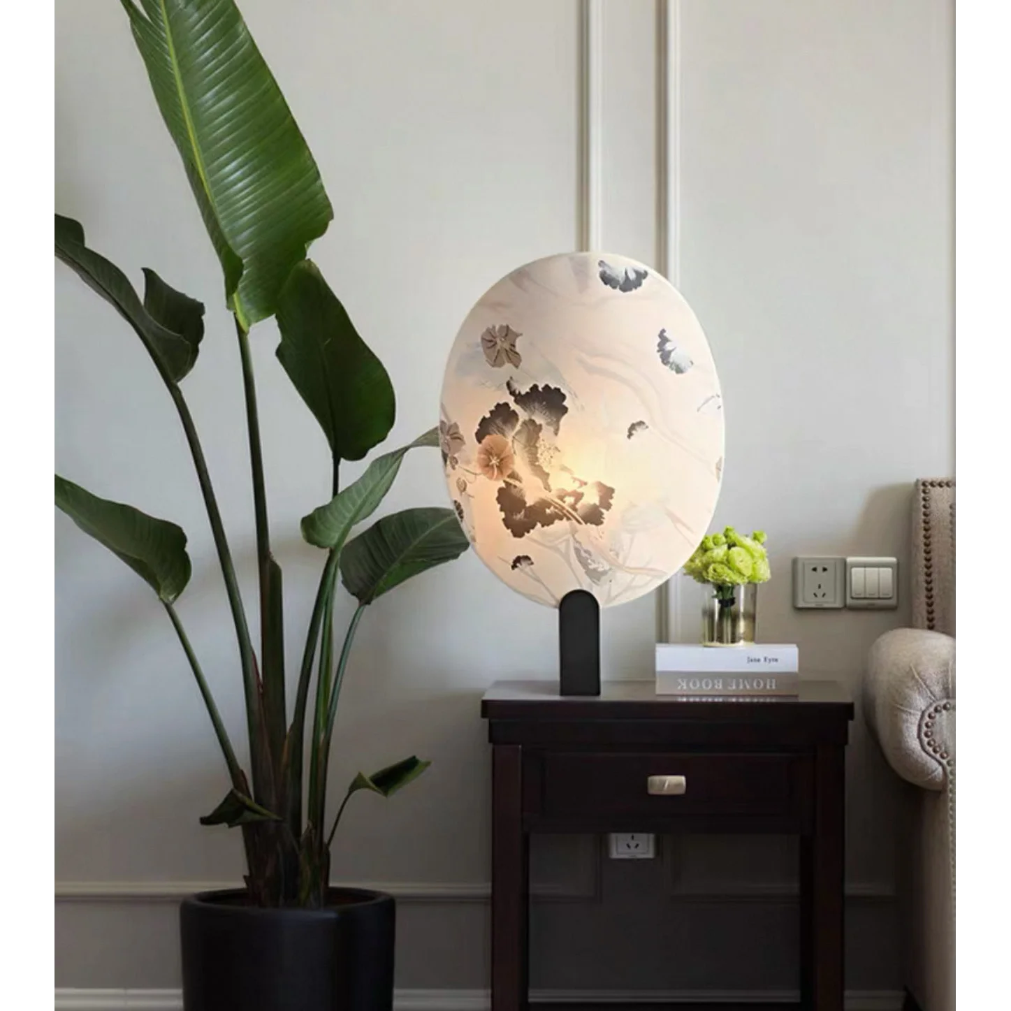 Artisanal Printed Glass Table Lamp – Modern Japanese Inspired Design White Akira