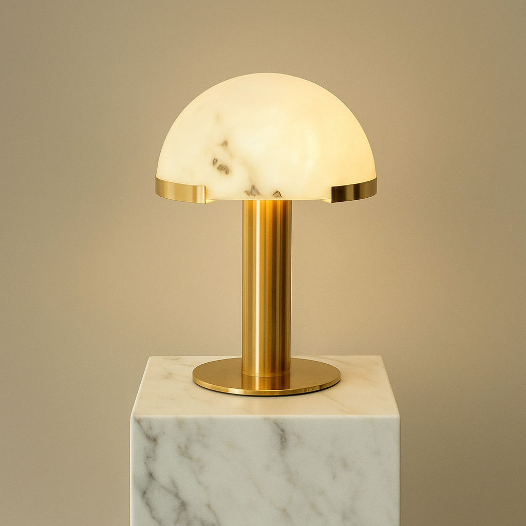 Alabaster Table Lamp for Bedroom & Living Room | Brass Marble High-end Interiors