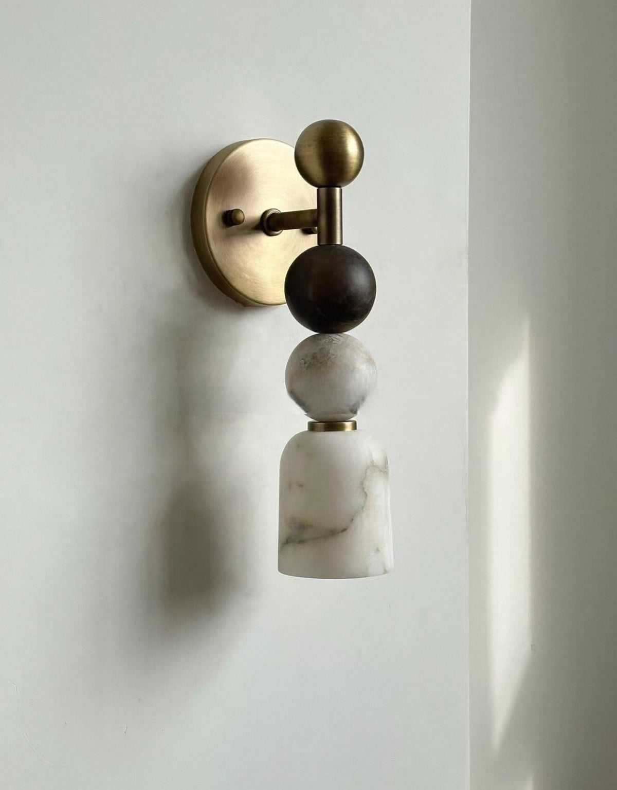 Genuine Alabaster Bell Wall Sconce Brass | Bedside Vanity Pair Stacked Sphere Arm 2700k Casalola Lights Luxury Lamps