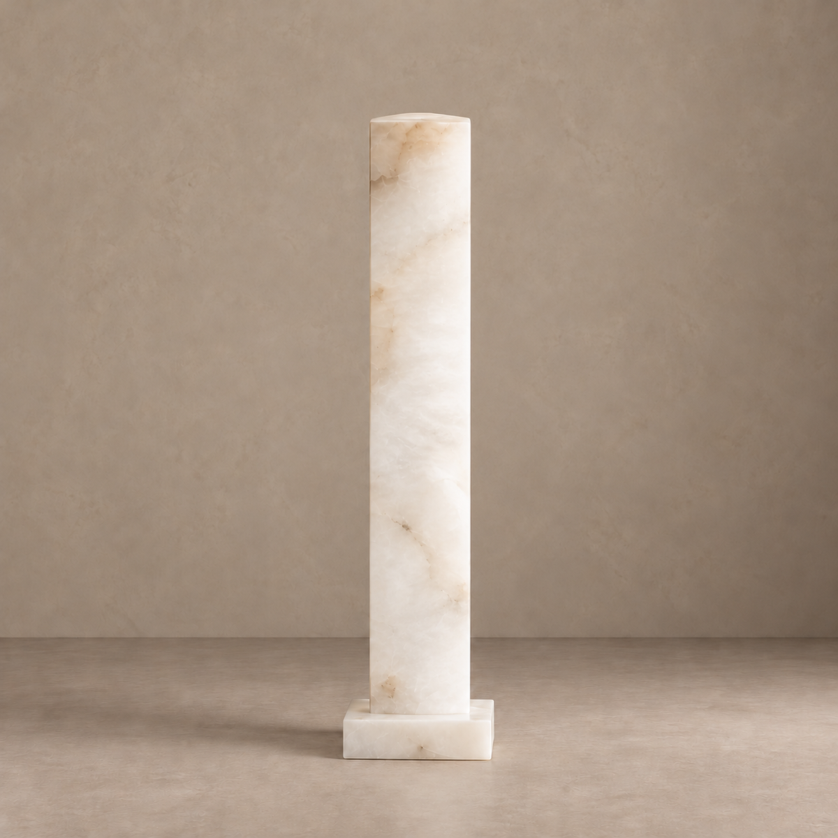 Medium CLKY085 square alabaster column lamp switched off.