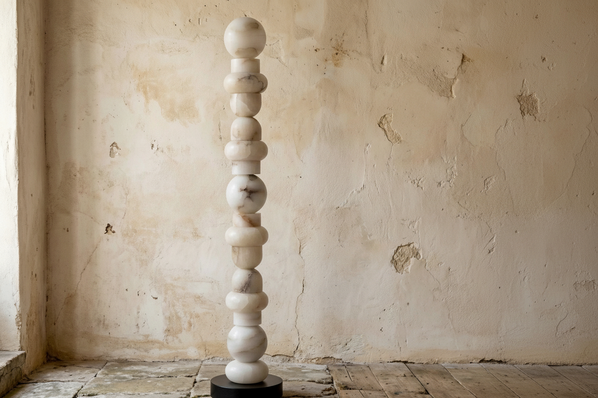 Alabaster Totem Floor Lamp | Solid Hand-carved Stone Column 170cm Organic Modern Living Room Casalolalights Luxury