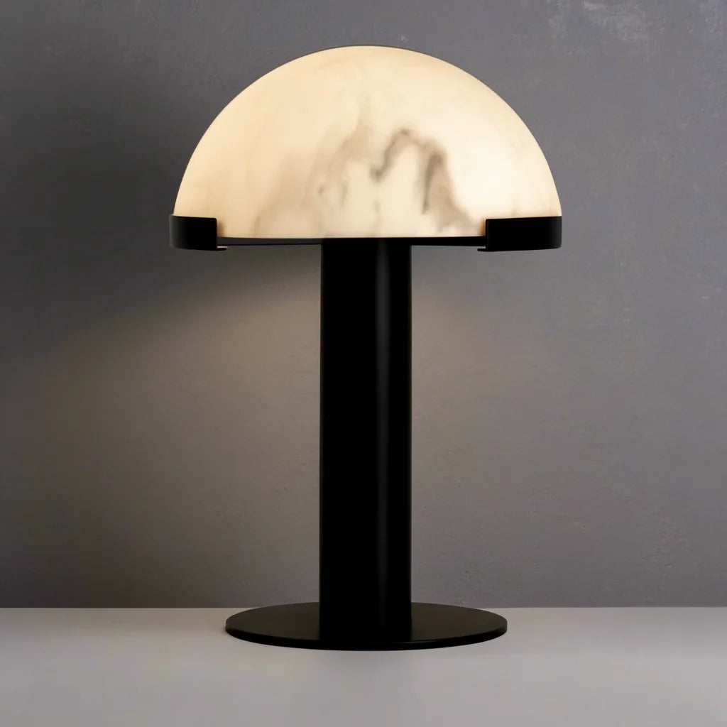 Black & Alabaster Dome Table Lamp 50cm | Stone-dome Accent Modern Art Deco Bedroom Console Casalolalights Luxury Lamps