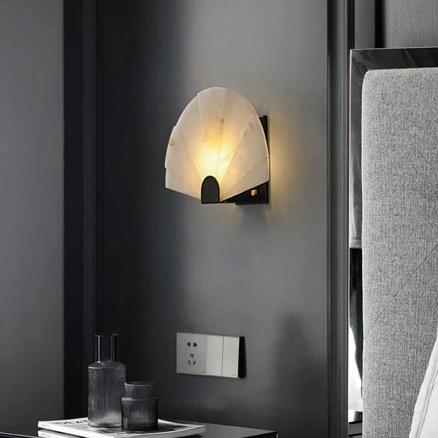 Fan Shaped Alabaster Wall Sconce – Sculptural Modern Accent