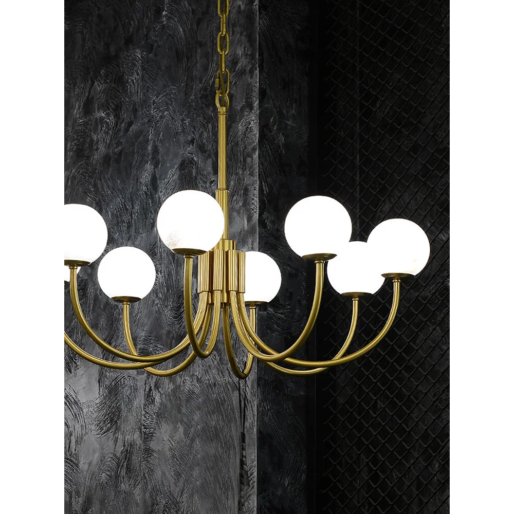 Alabaster Globe & Brass Chandelier | 6 8 or 10 Light 65cm to 100cm Modern Minimalist Dining Casalolalights Luxury Lamps