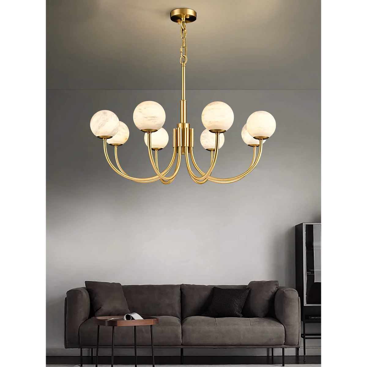 Alabaster Globe & Brass Chandelier | 6 8 or 10 Light 65cm to 100cm Modern Minimalist Dining Casalolalights Luxury Lamps
