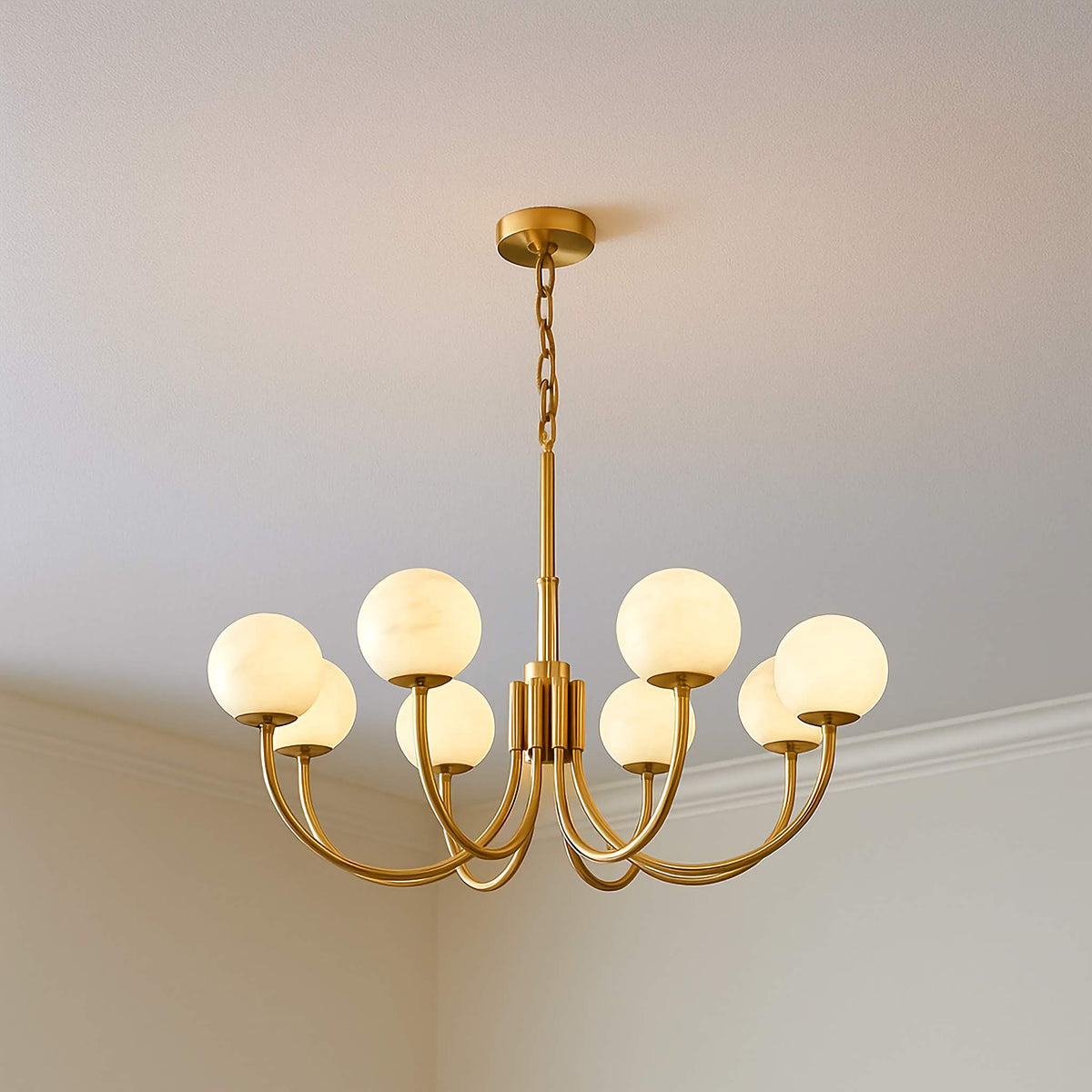 Alabaster Globe & Brass Chandelier | 6 8 or 10 Light 65cm to 100cm Modern Minimalist Dining Casalolalights Luxury Lamps