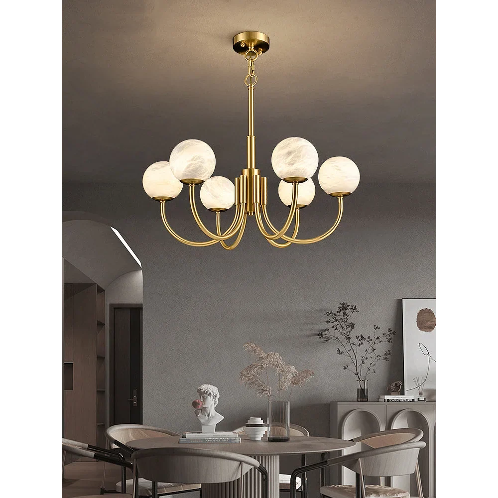 Alabaster Globe & Brass Chandelier | 6 8 or 10 Light 65cm to 100cm Modern Minimalist Dining Casalolalights Luxury Lamps