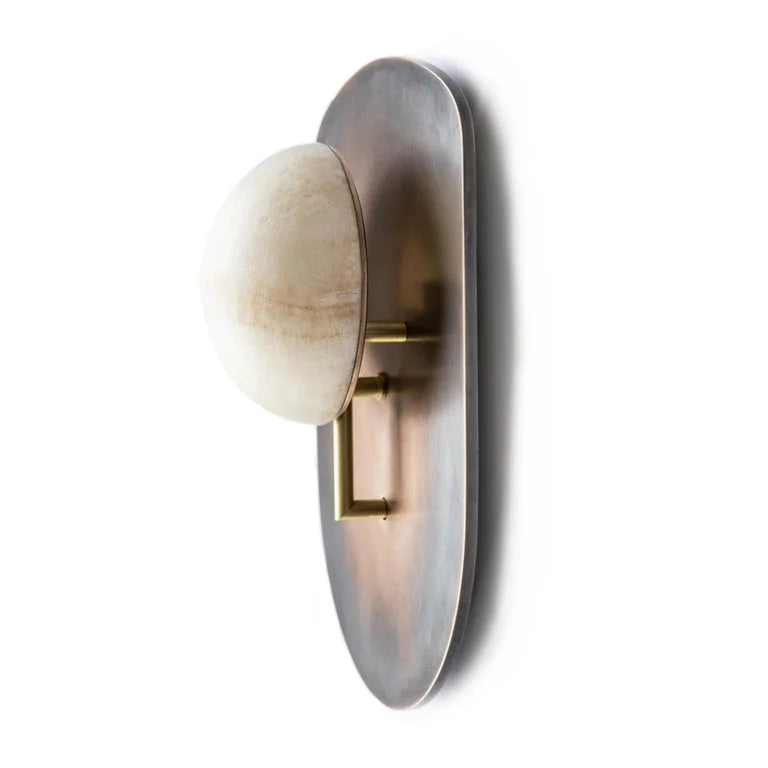 Genuine Alabaster Globe Wall Sconce Brass Shield | Bedroom Light Hallway 2700k Built in Casalola Lights Luxury Lamps
