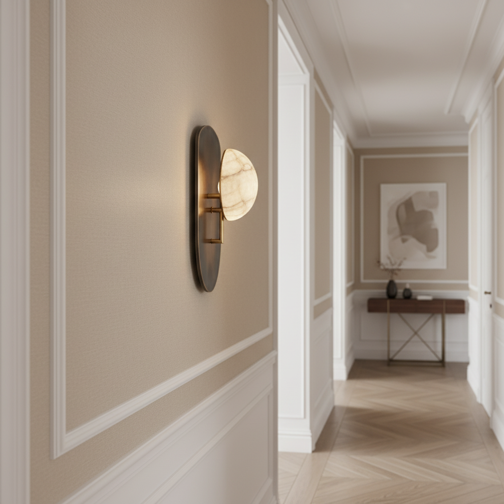 Genuine Alabaster Globe Wall Sconce Brass Shield | Bedroom Light Hallway 2700k Built in Casalola Lights Luxury Lamps