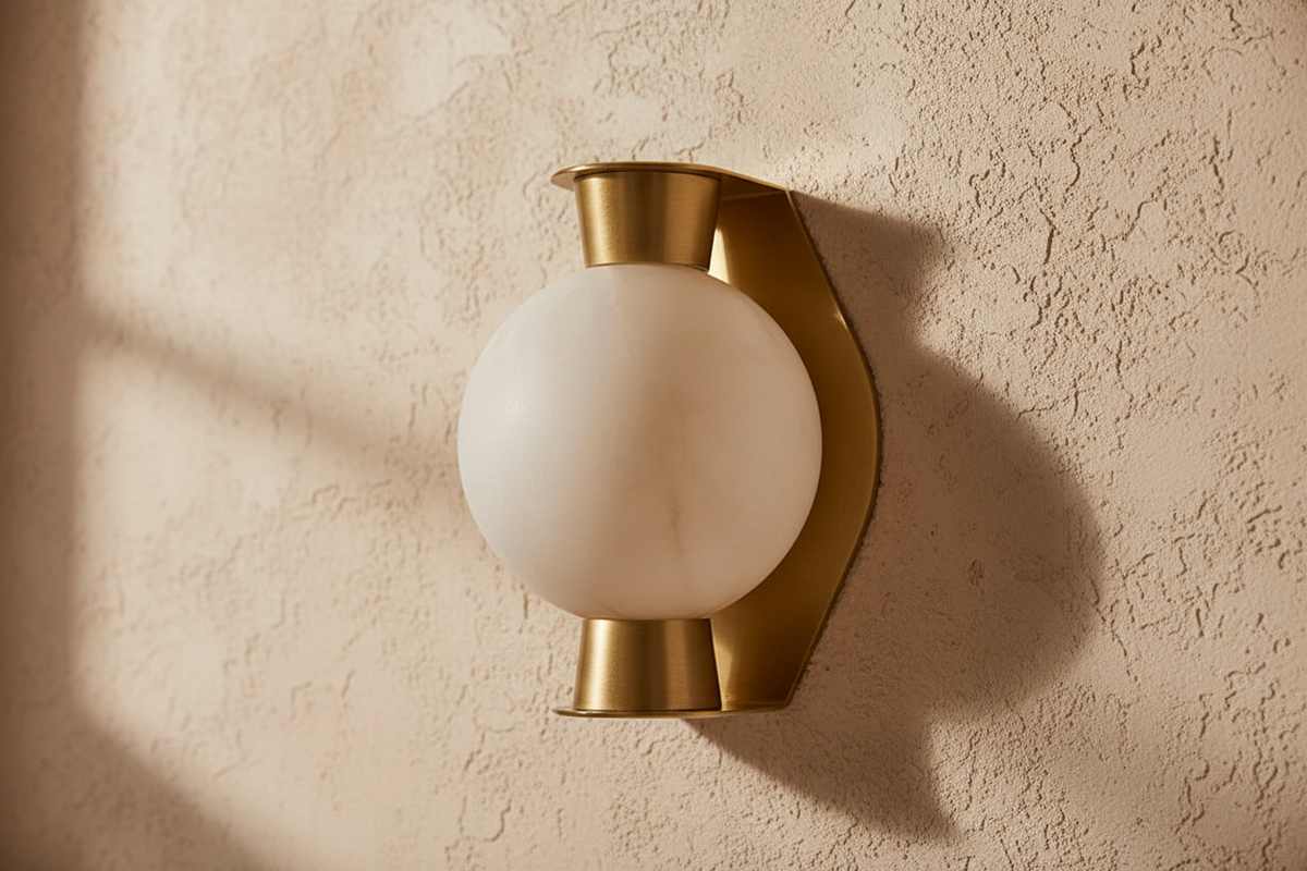 Alabaster Globe & Copper Wall Sconce | Sculptural Cradle Stone Modern Bedroom Living Room Casalolalights Luxury Lamps