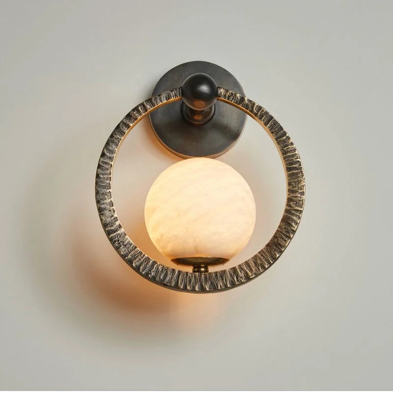 Genuine Alabaster Globe & Forged Iron Wall Sconce | Bedside Pair Stairwell Light Hallway 2700k Casalola Lights Luxury