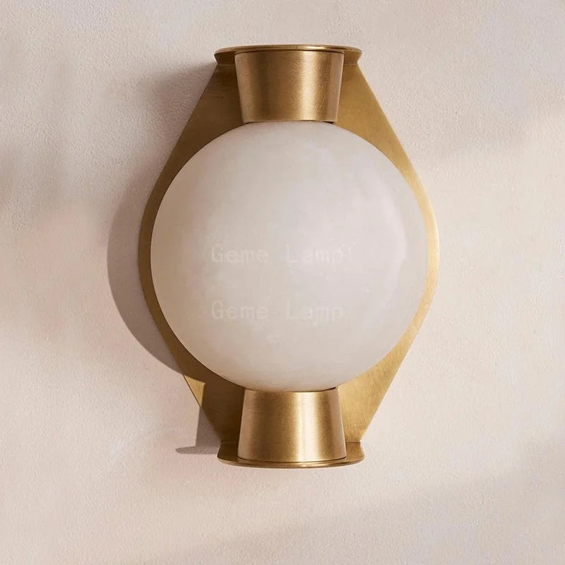 Alabaster Globe Wall Sconce – Sculpted Brass & Spanish Marble