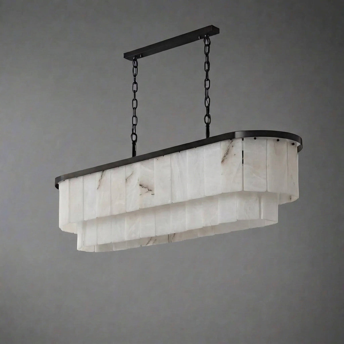 Alabaster Linear Chandelier for Long Dining Table | 12 or 16 Stone Heads on Solid Brass 100 120 Cm Casalola Lights