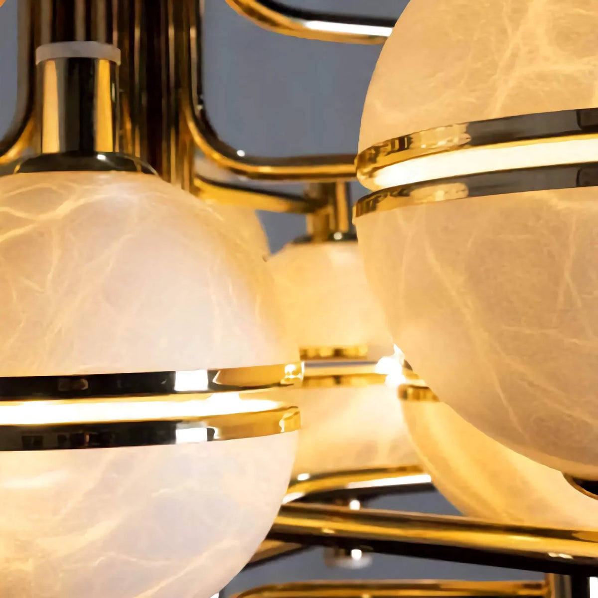 Alabaster Orbital Chandelier | Three-orb Brass Suspension 138cm Mid-century Stairwell & Entry Casalolalights Luxury