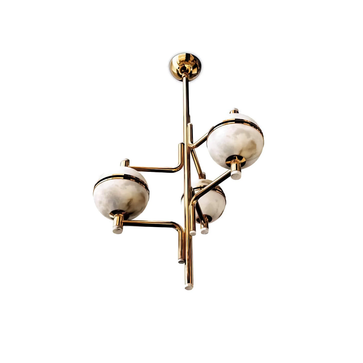 Alabaster Orbital Chandelier | Three-orb Brass Suspension 138cm Mid-century Stairwell & Entry Casalolalights Luxury