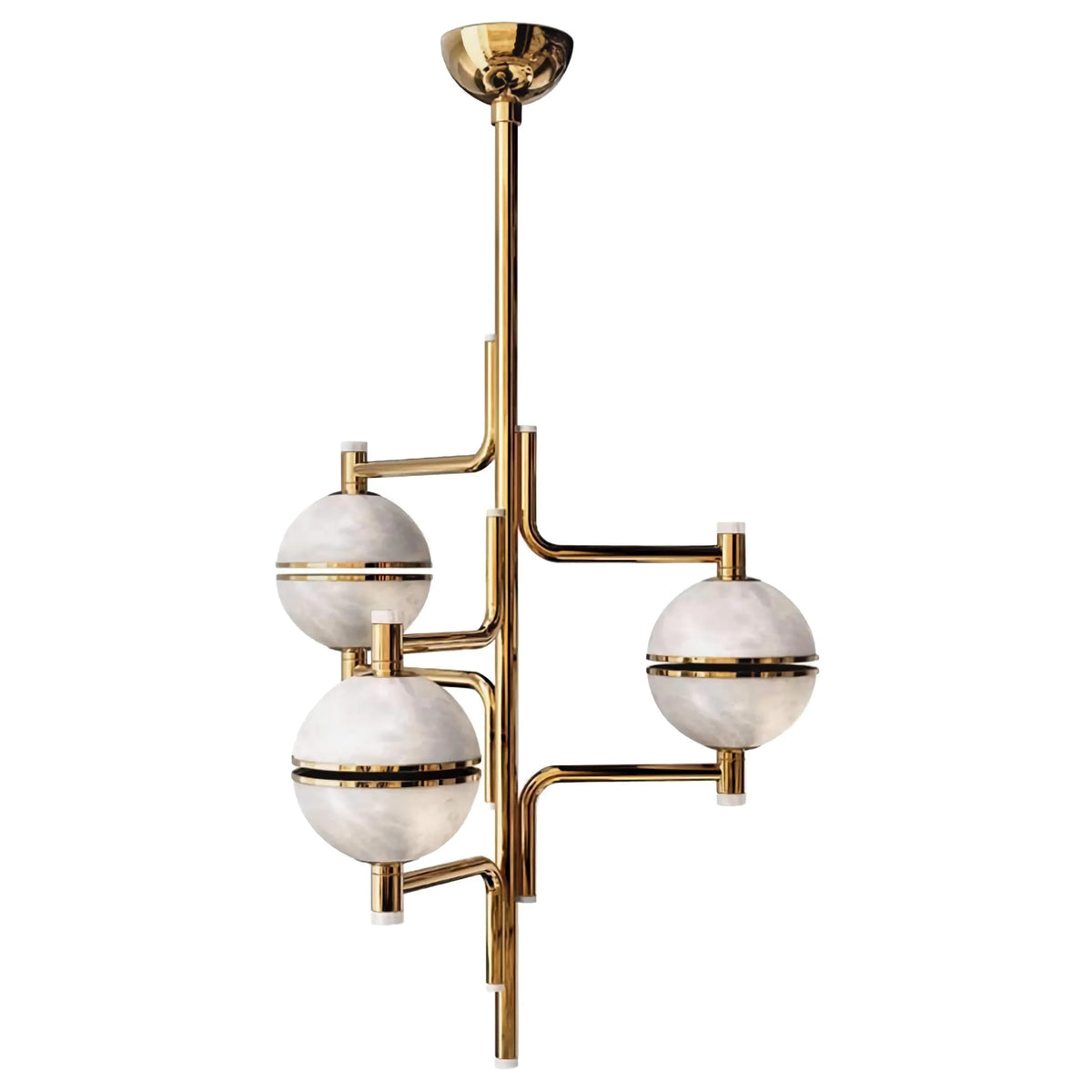 Alabaster Orbital Chandelier | Three-orb Brass Suspension 138cm Mid-century Stairwell & Entry Casalolalights Luxury