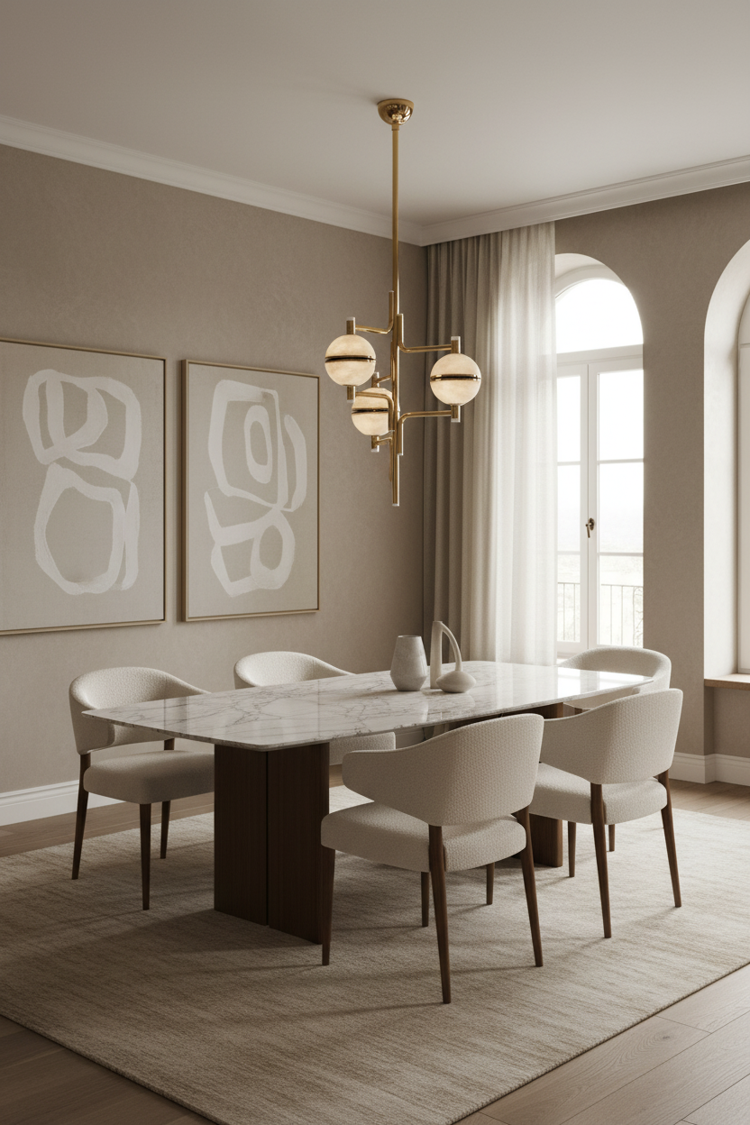 Alabaster Orbital Chandelier | Three-orb Brass Suspension 138cm Mid-century Stairwell & Entry Casalolalights Luxury
