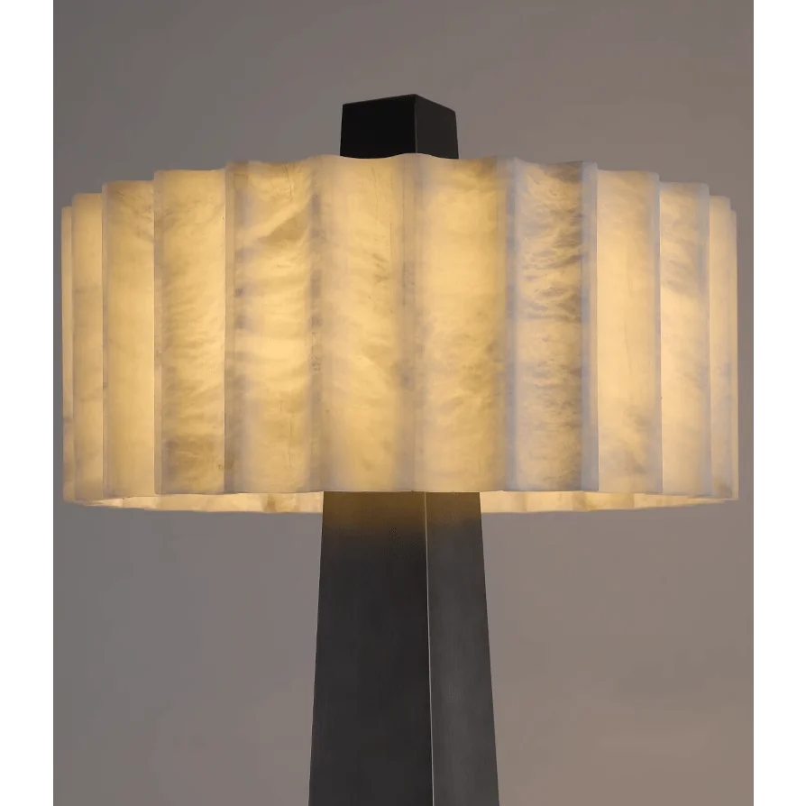Luxury Floor Lamp for Living Room Marble Lampshade & Black Iron Base
