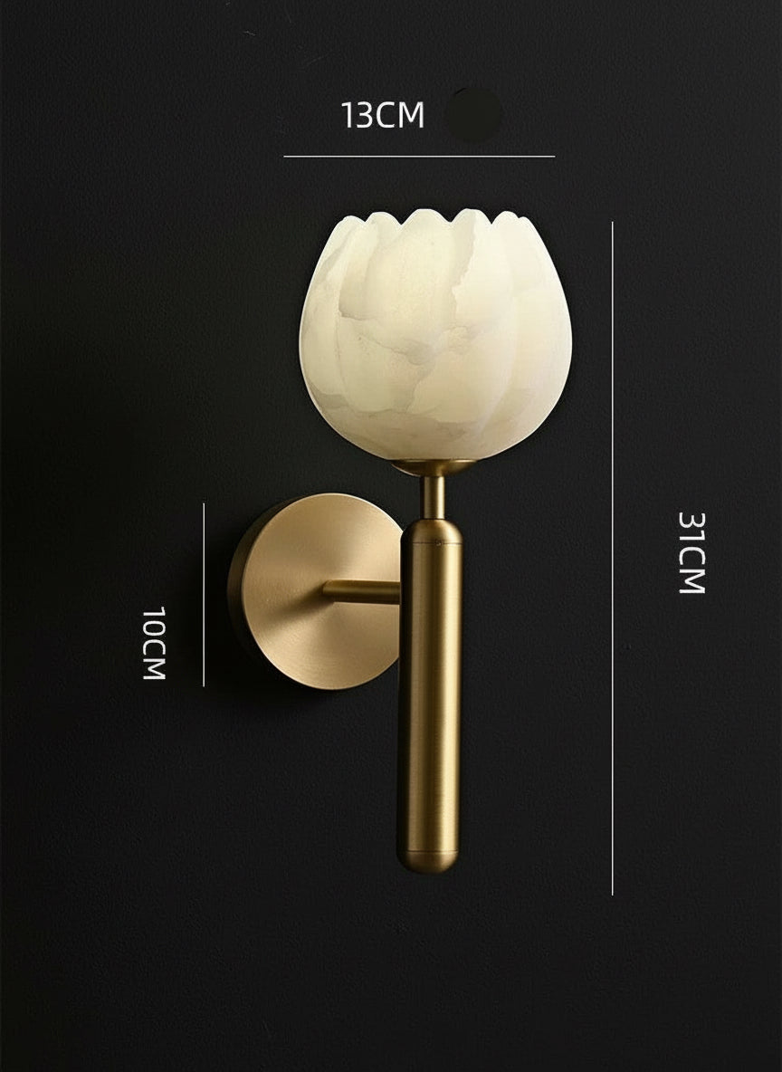 Alabaster Tulip Wall Sconce in Copper – Japandi Bedroom & Living Room Light