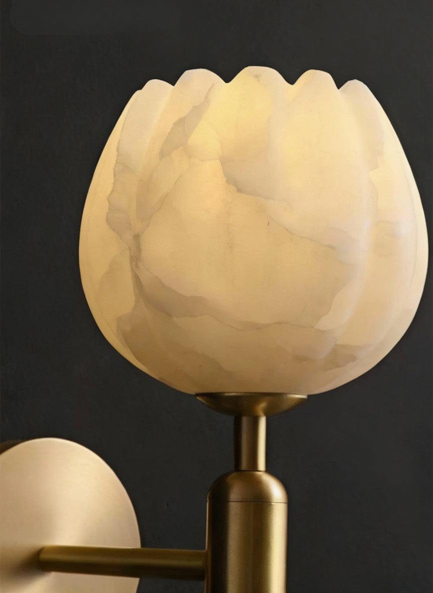Alabaster Tulip Wall Sconce in Copper – Japandi Bedroom & Living Room Light