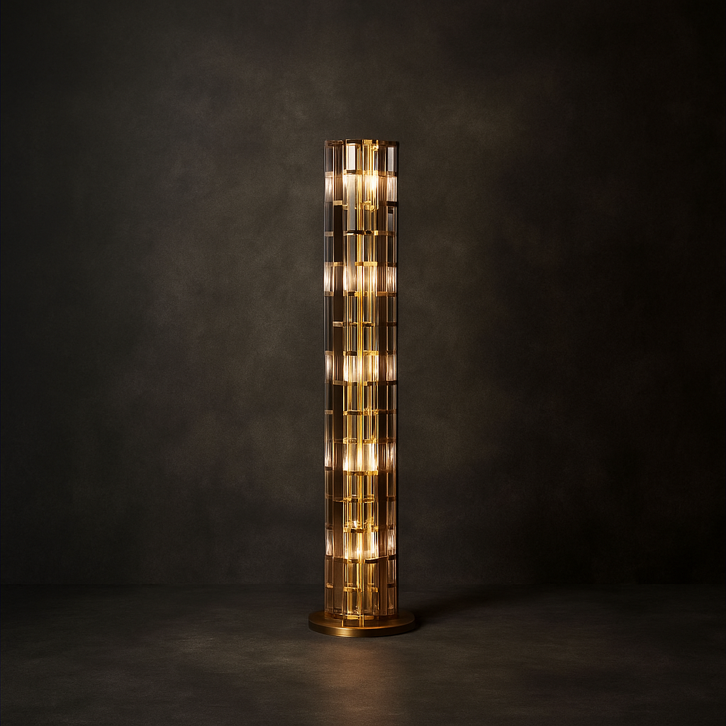 Amber Crystal 10 Light Floor Lamp Copper Frame | 155cm Art Deco Column E12 Lamps Dimmable Option Casalola Lights Luxury