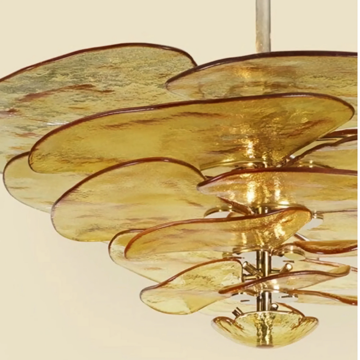 Amber Glass Petal Chandelier | Sculptural Gold-frame Art Deco Dining & Living Room Casalolalights Luxury Lamps