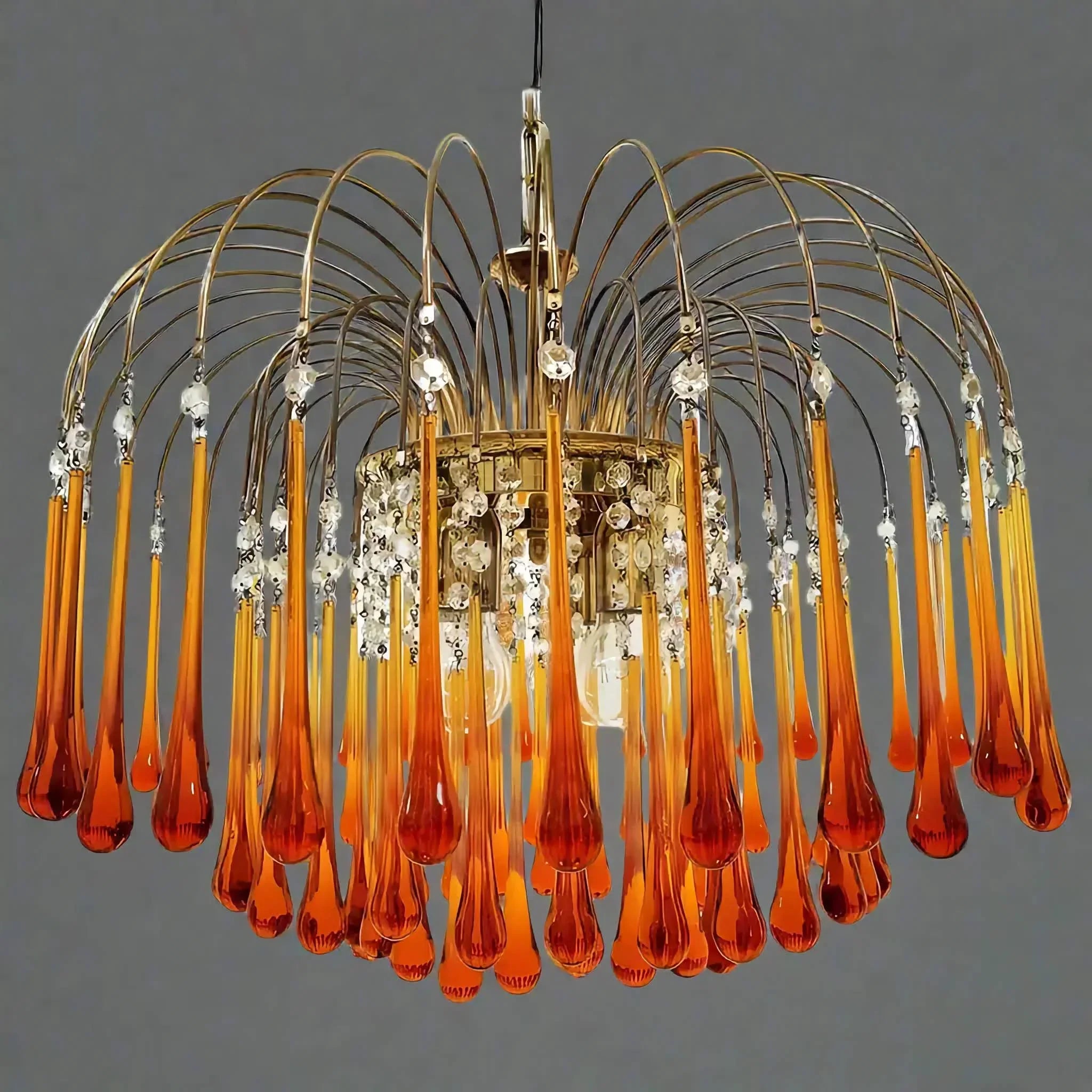 Amber Glass Chandelier 60-80cm | Murano-style Teardrop & Crystal Gold Light Dining Room Foyer Casalolalights Luxury