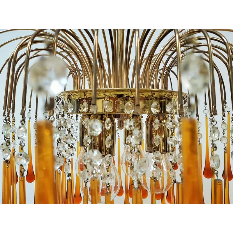 Amber Glass Chandelier 60-80cm | Murano-style Teardrop & Crystal Gold Light Dining Room Foyer Casalolalights Luxury