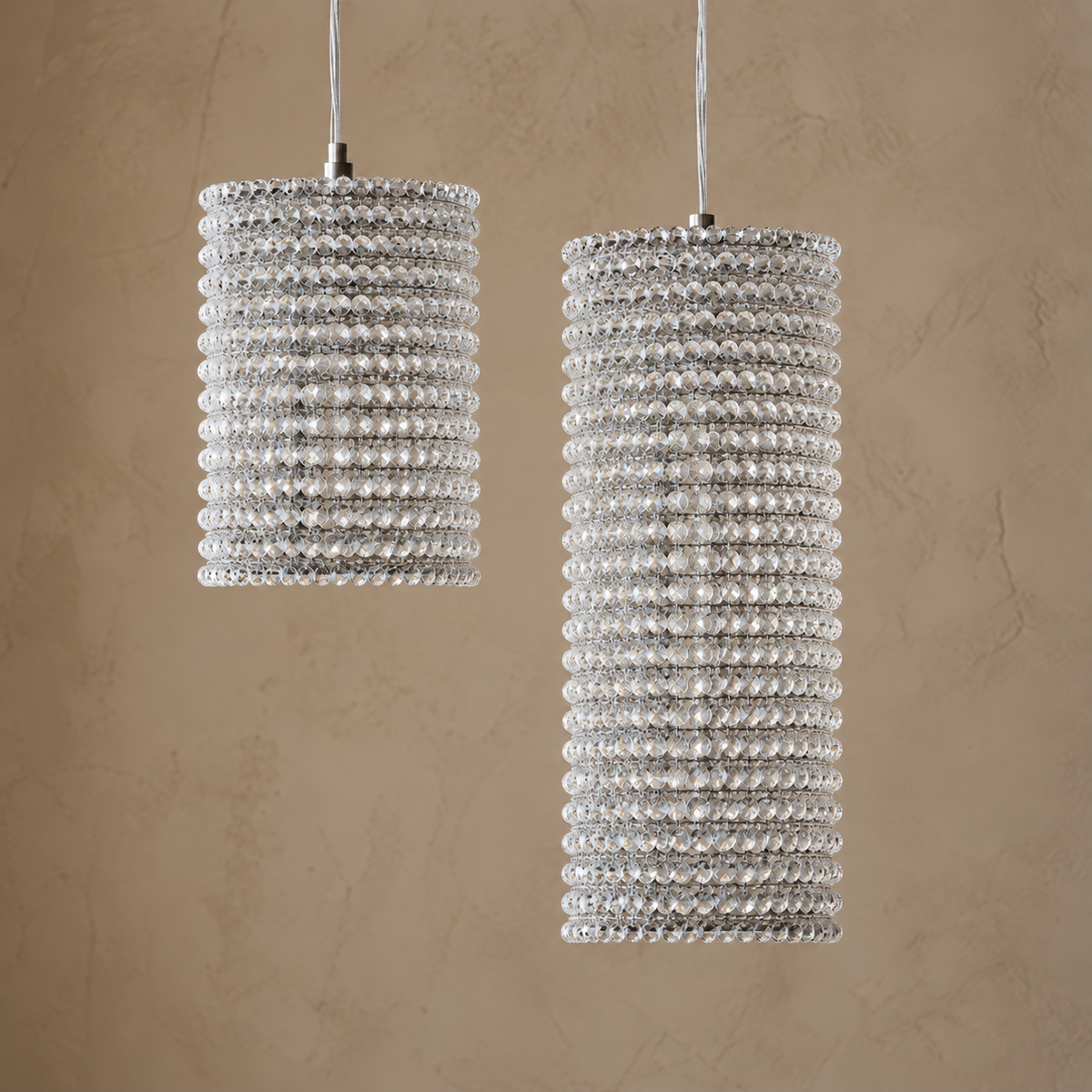 K9 Crystal Column Pendant Clear | Bright Silvery Sparkle Short or Tall for a Stairwell Island Casalola Lights Luxury