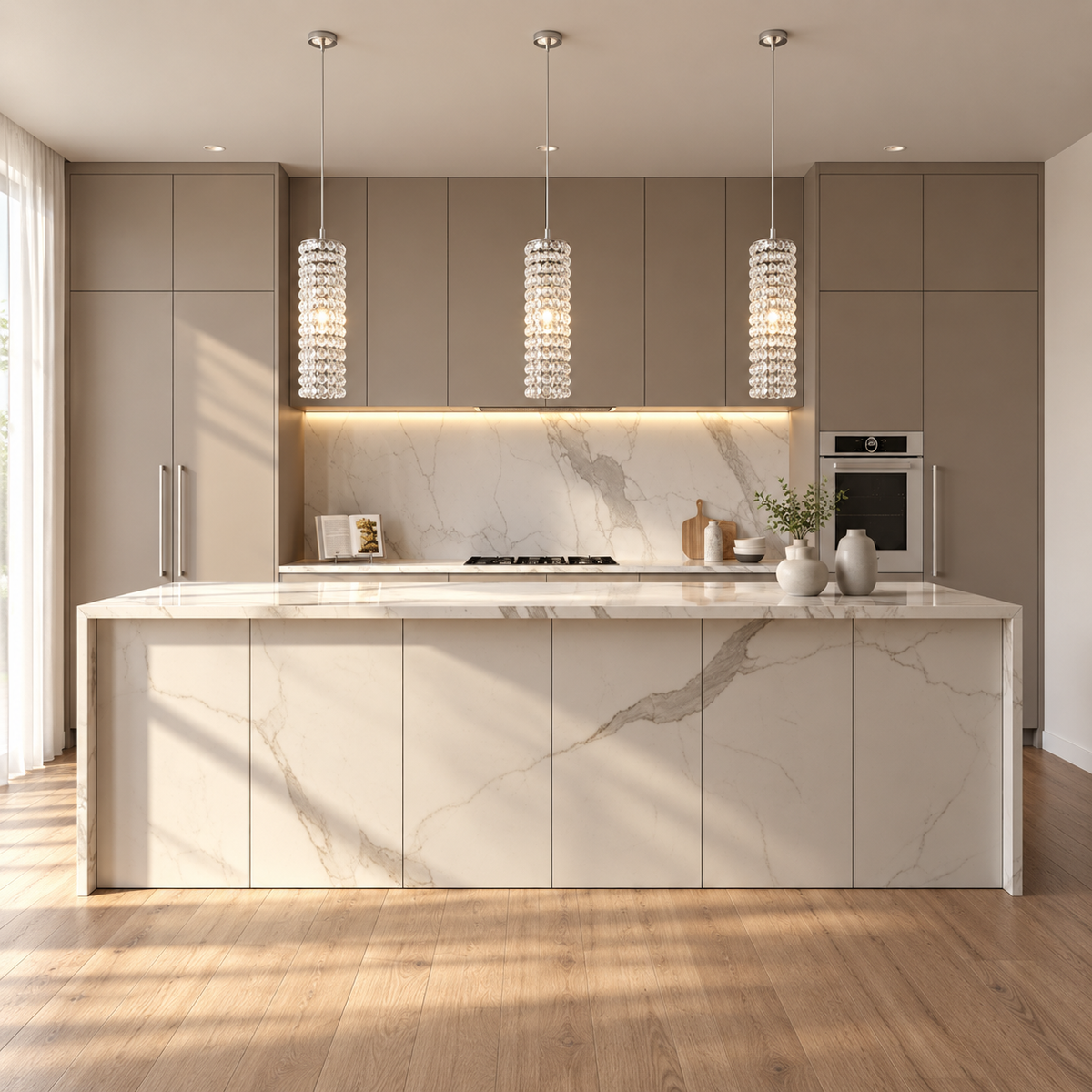 K9 Crystal Column Pendant Clear | Bright Silvery Sparkle Short or Tall for a Stairwell Island Casalola Lights Luxury