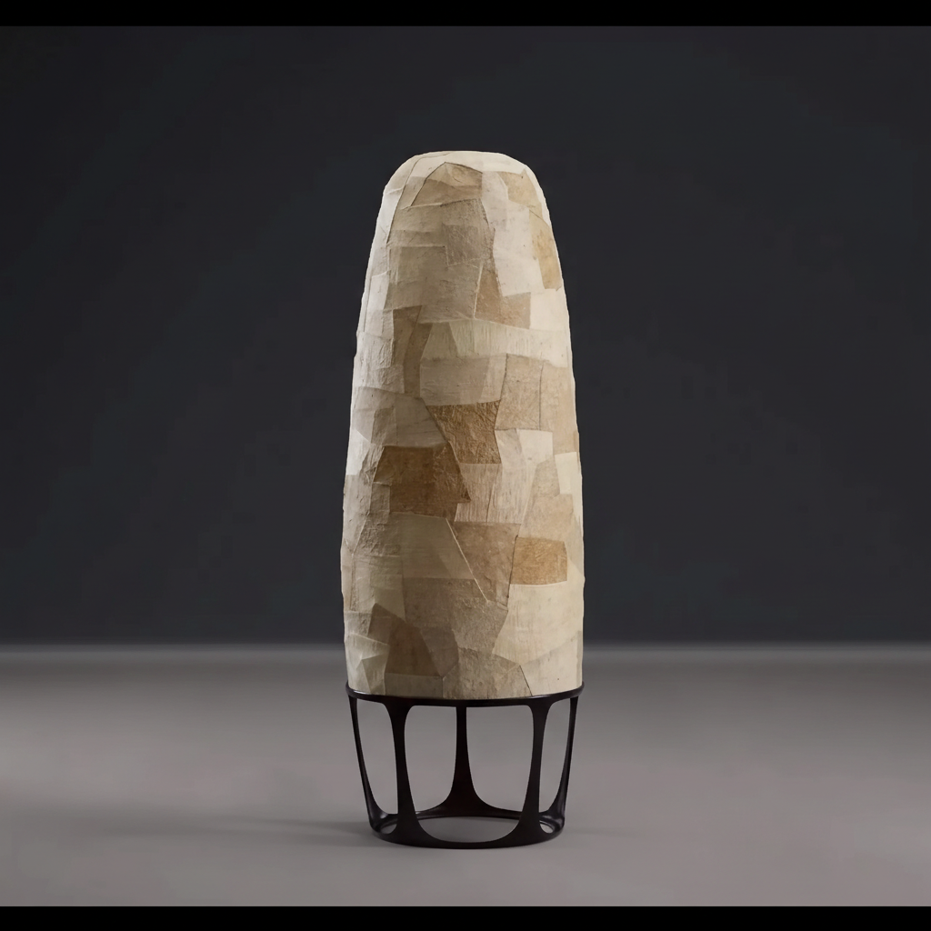 Wabi-sabi Sculptural Floor Lamp | Monolithic Parchment-texture Totem 114cm Organic Modern Living Room Casalolalights