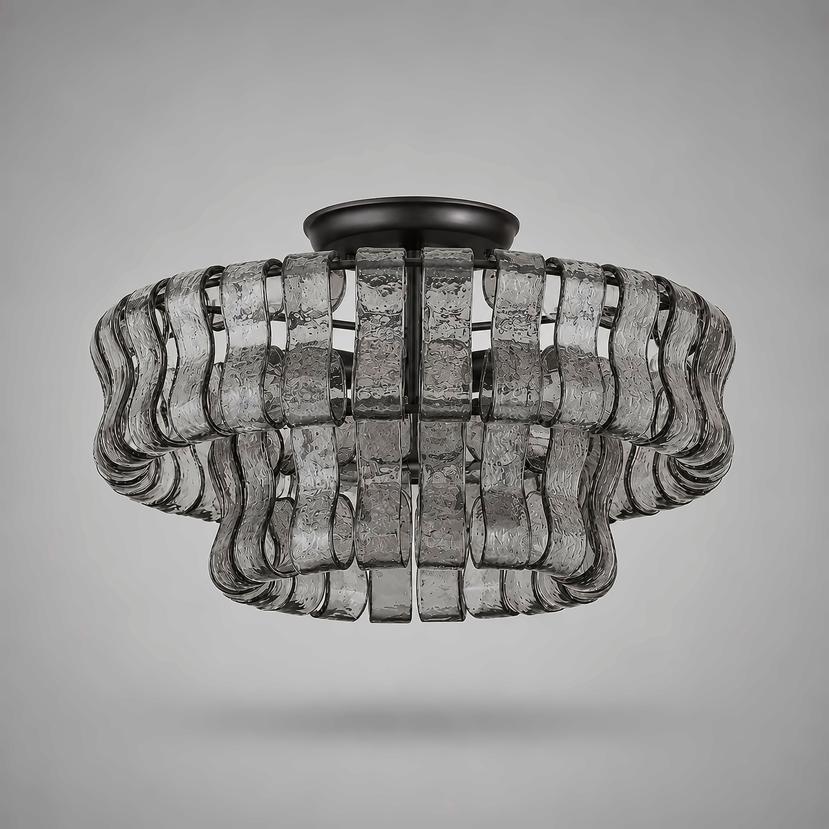 Curved Glass Panel Semi-flush Chandelier for Low Ceilings | Brass Art Deco Dining & Entryway Casalolalights Luxury