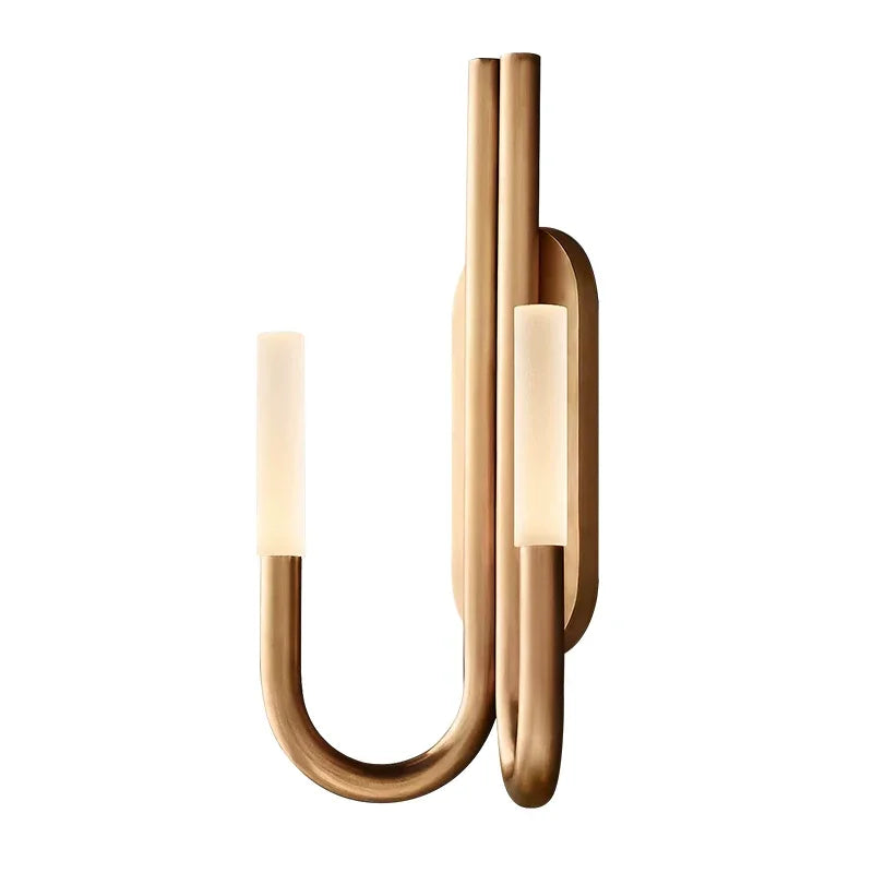 Double Tube Brass Wall Sconce with Frosted Glass – Modern U-shape Light for Bedroom Hallway or Bathroom Casalolalights