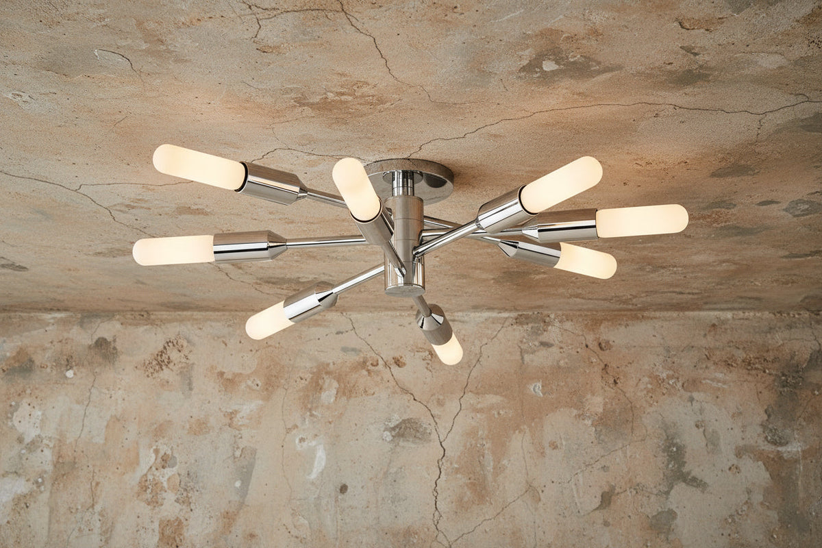 Silver Brass Sputnik Flush Mount | 8-light Mid-century Ceiling Light Modern Dining Room & Entry Casalolalights Luxury