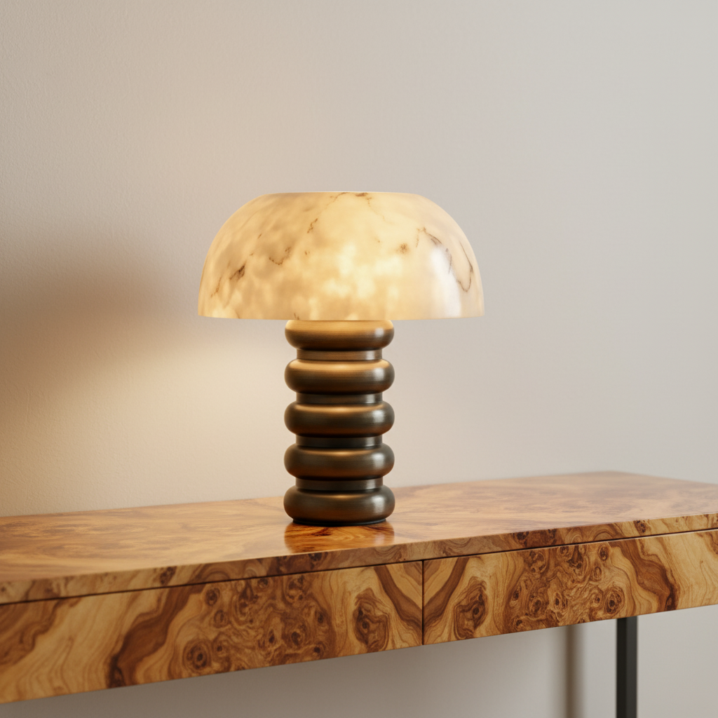 Art Deco Alabaster Table Lamp | Carved Stone & Bronze-finish Base Console Bedroom Casalolalights Luxury Lamps