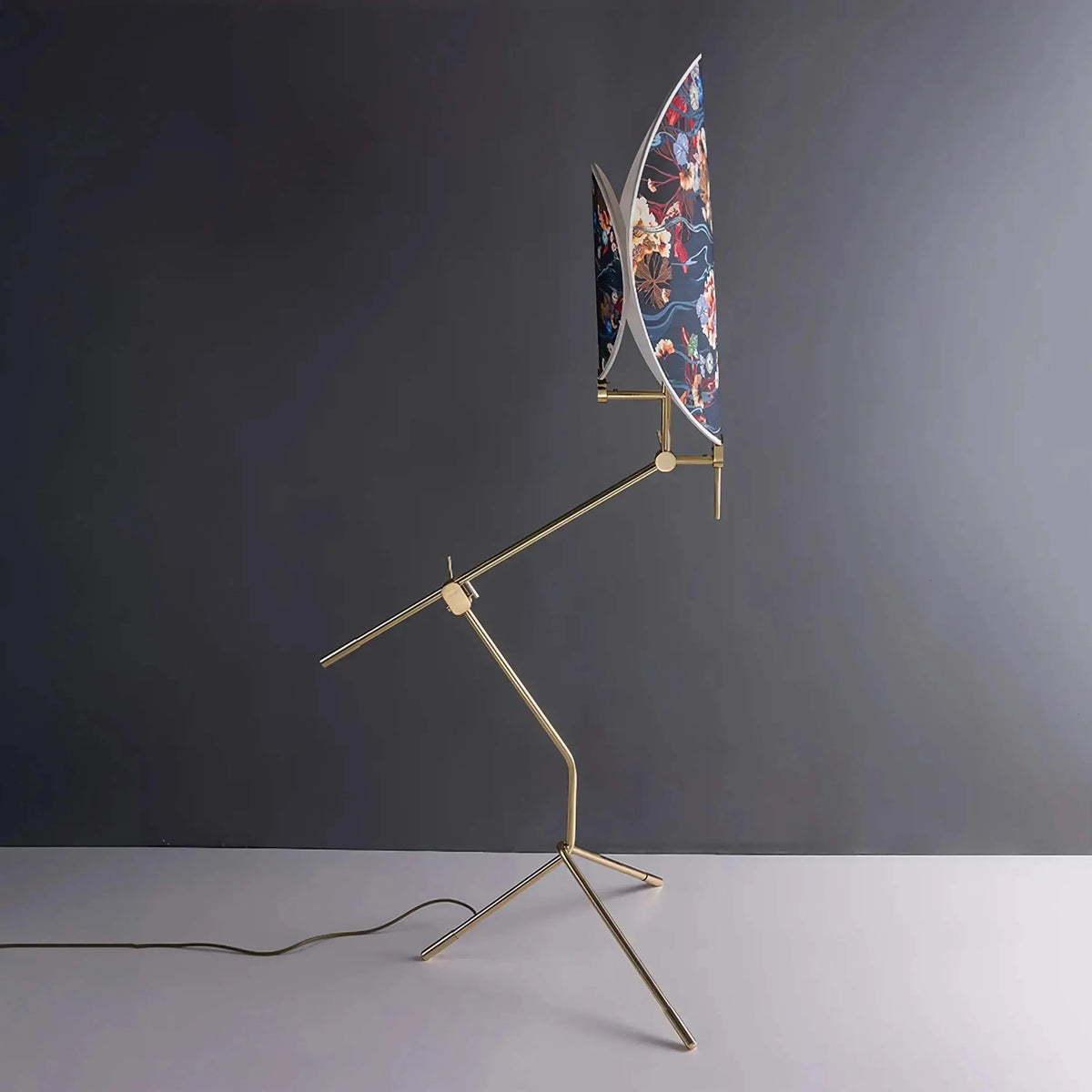 Blue Botanical Glass Floor Lamp Brass Tone | 155cm Art Deco Screen Patterned Ambient Light 2700k Casalola Lights Luxury