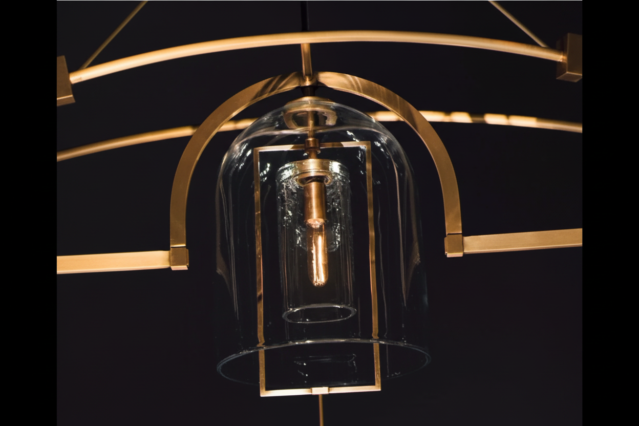 艺术装饰玻璃与铜制五灯吊灯 | CLZZZTYA