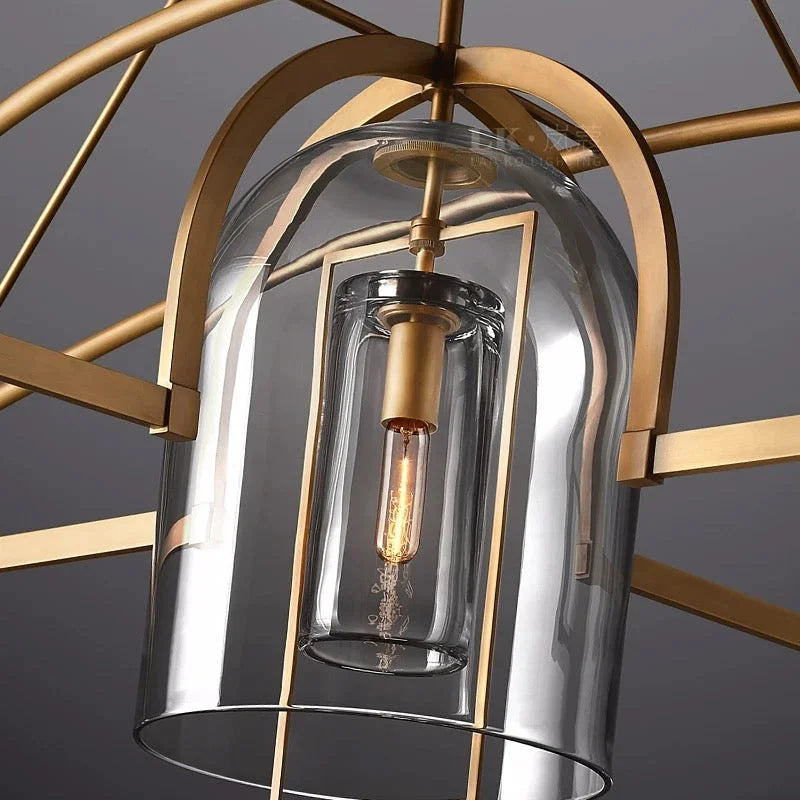 Art Deco Glass and Copper Chandelier for Living Room | Gold & Black Finish | Casalola Lights