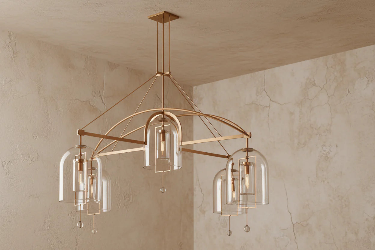 Art Deco Glass and Copper Chandelier for Living Room | Gold & Black Finish | Casalola Lights