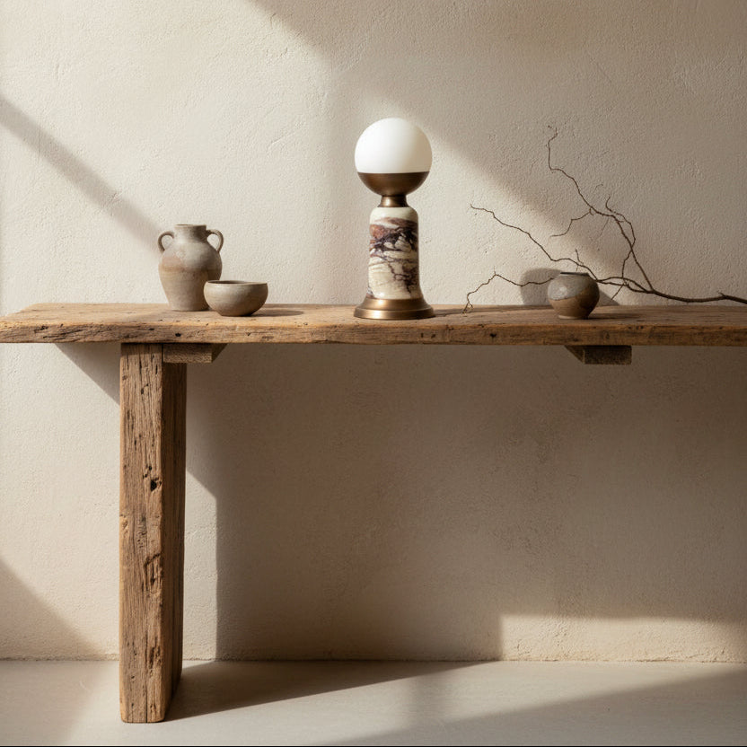 Art Deco Red Marble Lamp | Copper Table | Modern Desk for Console Living Room