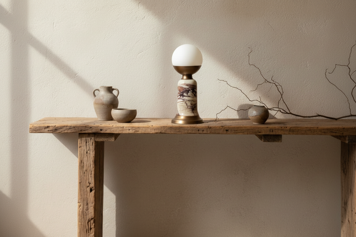 Настольная лампа в стиле Арт Деко из красного мрамора и меди | Clhdad466