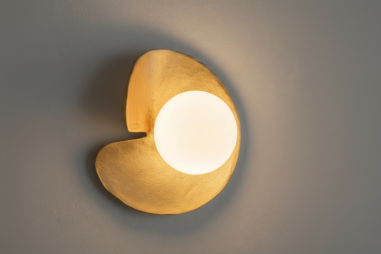 Solid Copper Wall Sconce | Organic Wabi-sabi Gold Leaf Design | Mid-century Modern Globe Light | Casalola Lights