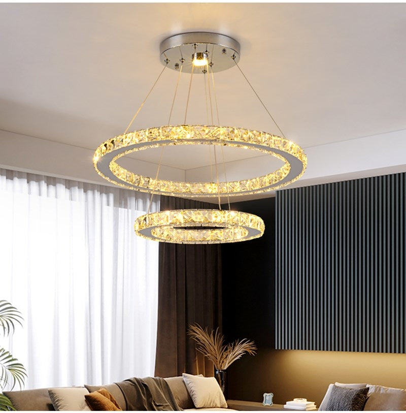 Luxury 2 - rings Crystal Chandelier | Modern Light Ceiling Lamp For Living Room - Chandeliers