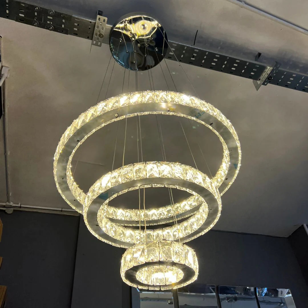 Crystal Chandelier | Luxury 3 Silver Rings for Living Room Stairs Hotel Hall | Casalola