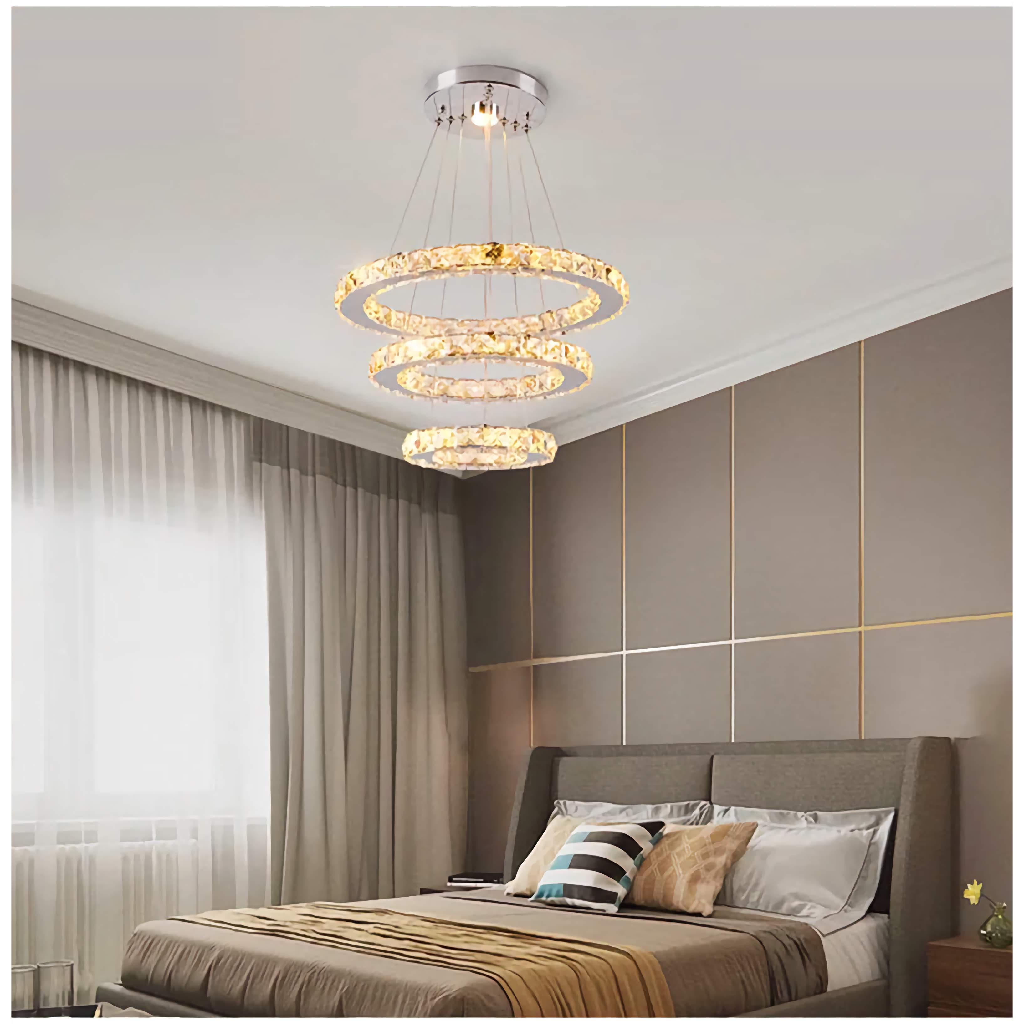 Crystal Chandelier | Luxury 3 Silver Rings for Living Room Stairs Hotel Hall | Casalola