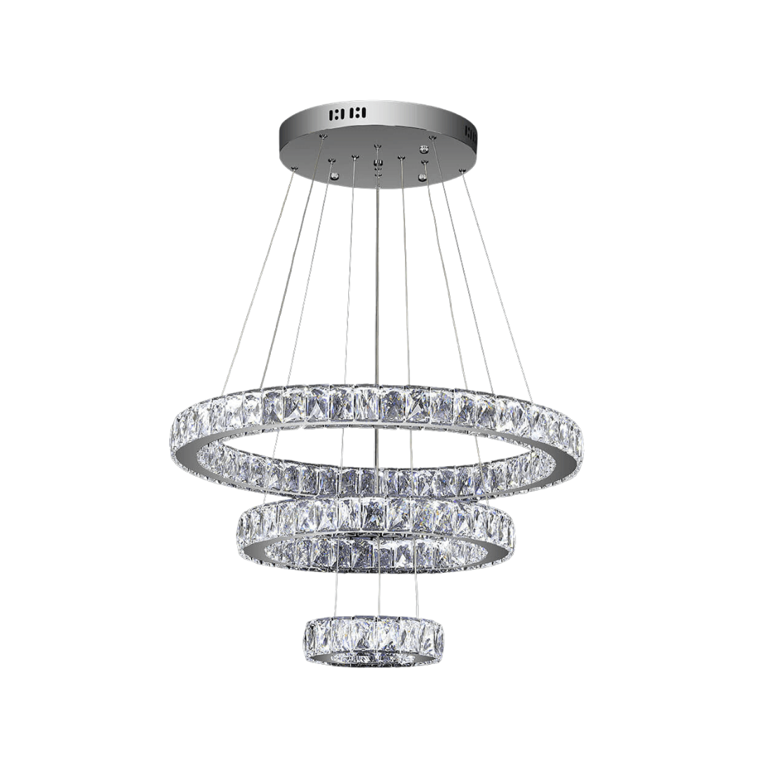 Crystal Chandelier | Luxury 3 Silver Rings For Living Room Stairs Hotel Hall Casalola - Chandeliers