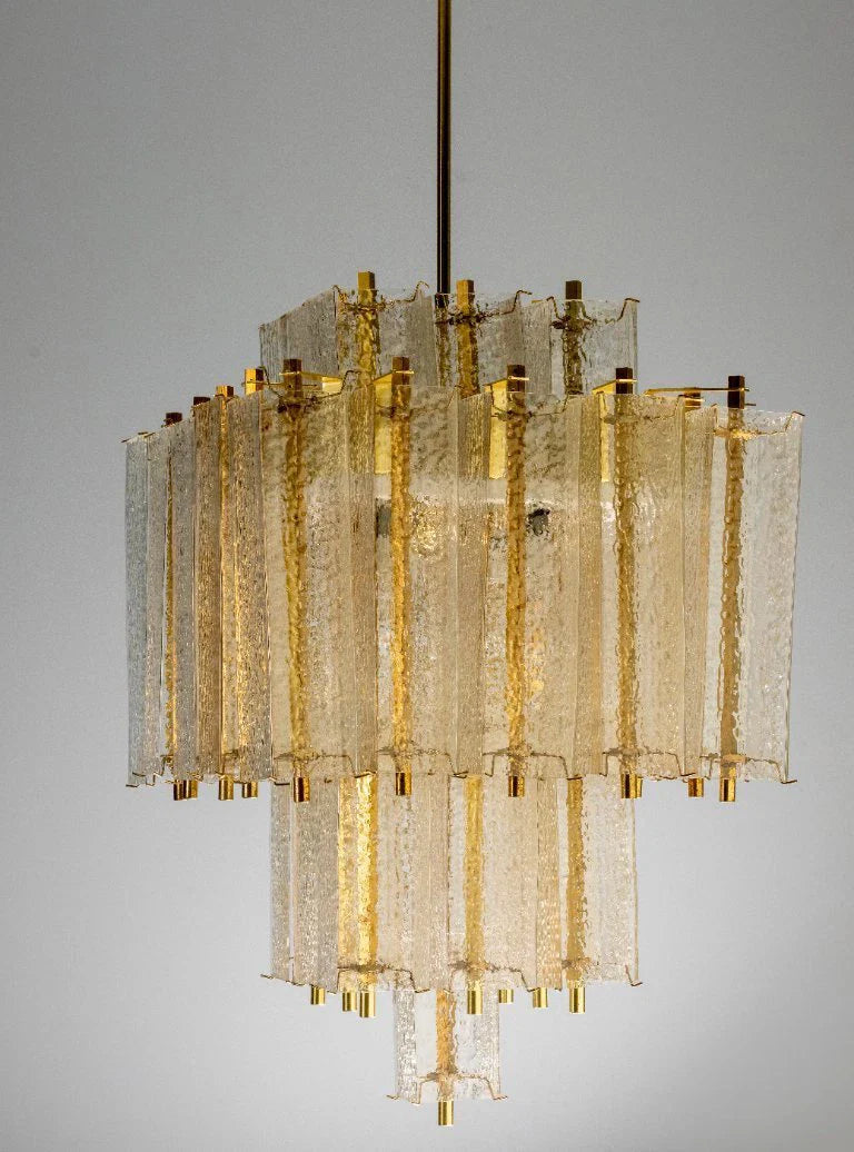 Hand Blown Clear Glass and Solid Brass Chandelier Modern Dining Room or Entryway Statement Ceiling Light Casalolalights