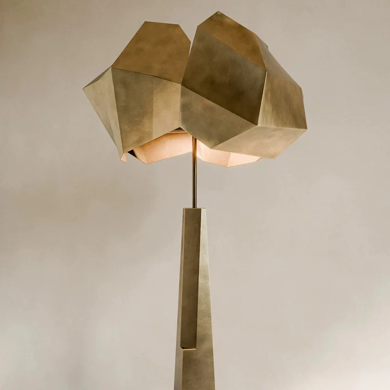 Brutalist Geometric Floor Lamp | Sculptural Polyhedron Design | 150cm Architectural Alloy | Matte Black & Antique Brass