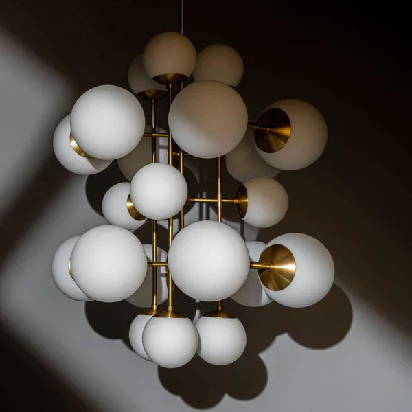 Cluster Chandelier 44’’ Alabaster Sphere – Modern Dining Room Light Brass Casalolalights Luxury Lamps for Interior