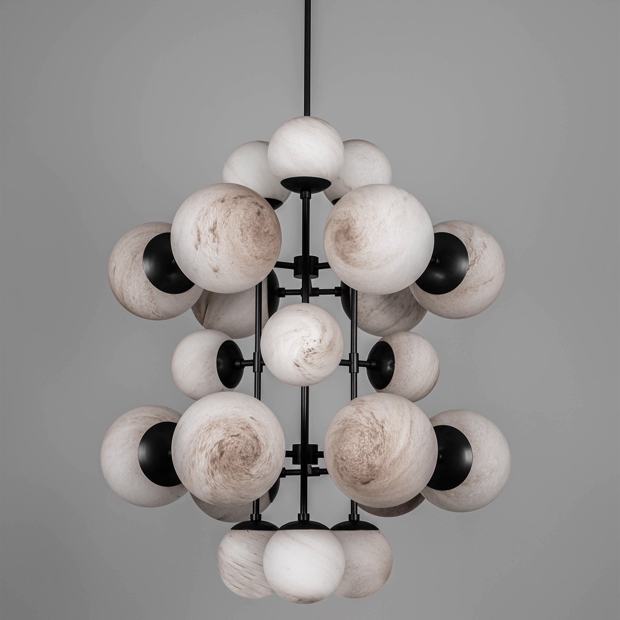 Solid Brass 19-light Cluster Chandelier | Mid-century Modern Cloud Design Foyer Fixture | Marble or Opal Finish